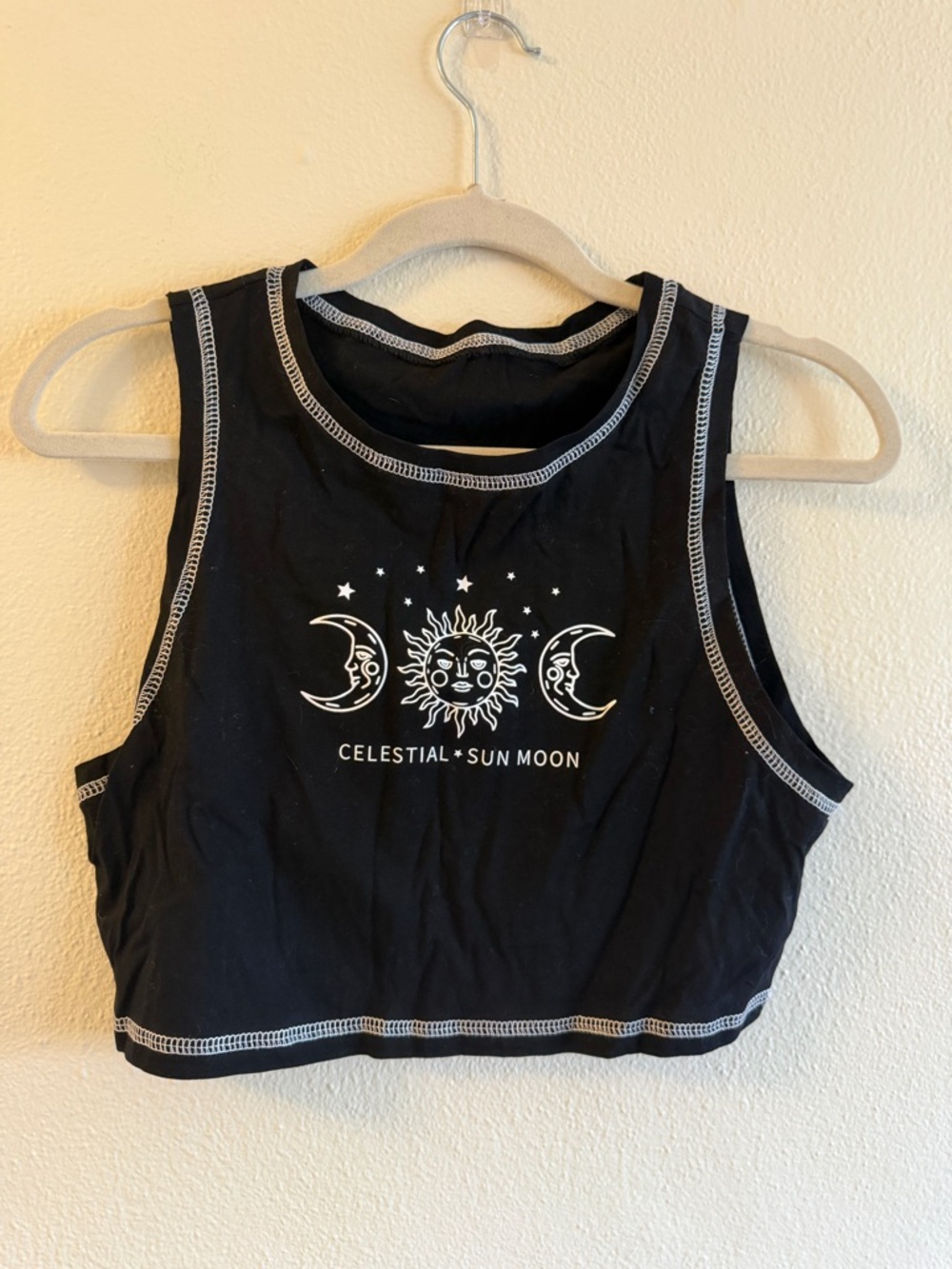 Celestial Sun Moon Black Crop Tank Top